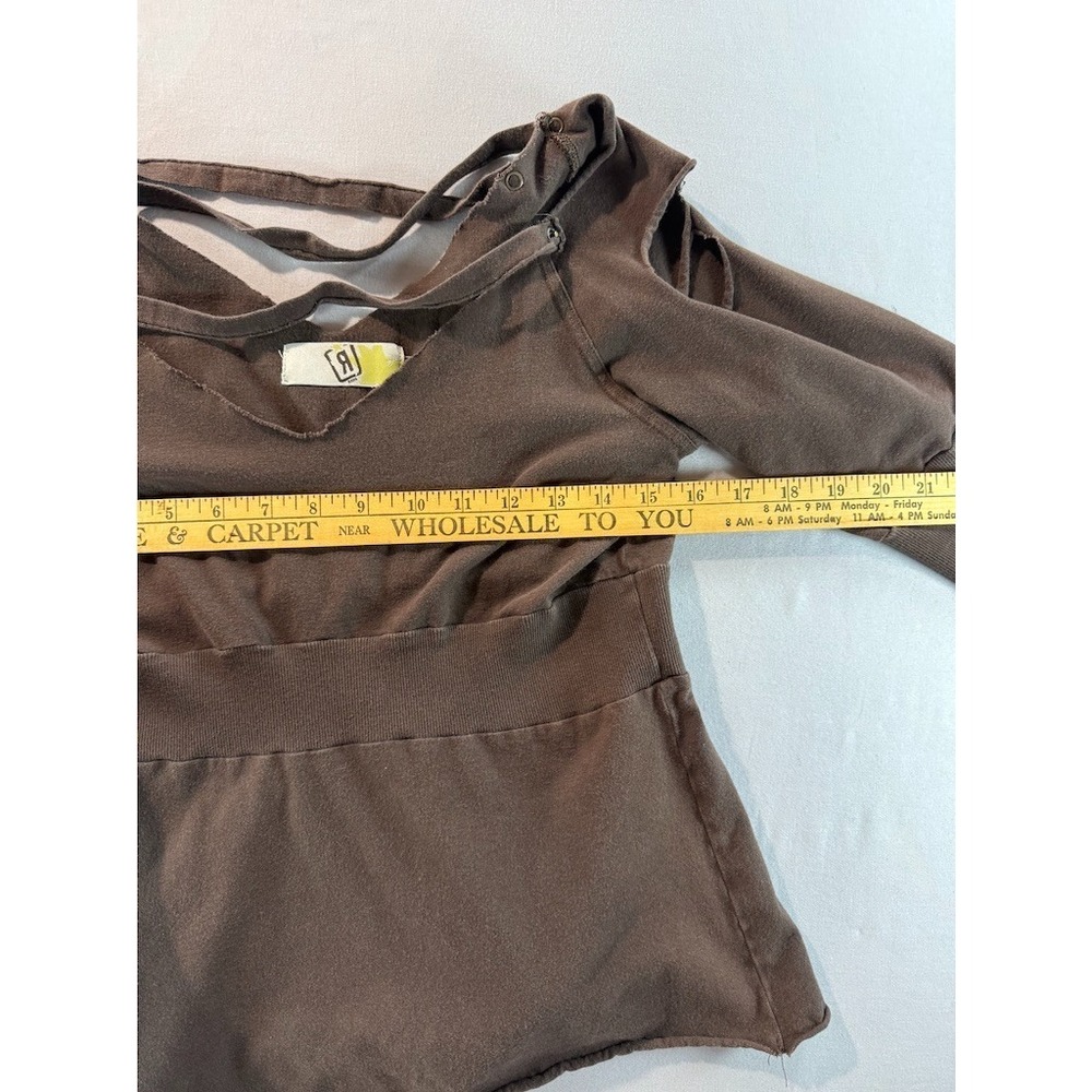 Y2K Rang Brown Top Womens XL Raw Hem Layered Look 3/4 Sleeve Stretch Grunge - Picture 5 of 6